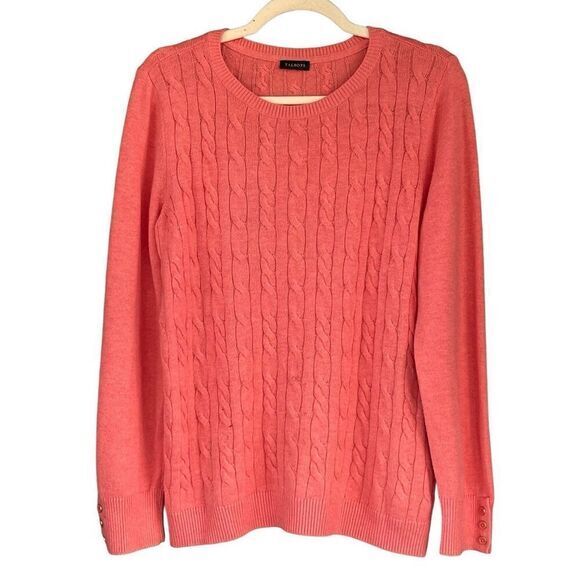 S2 TALBOTS PEACH CABLE KNIT LAMBSWOOL SWEATER SIZE XL‎ - Picture 1 of 8